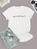Kadın Kısa Kollu önü Yazı Baskılı Basic Süprem T-shirt