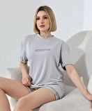 Unisex Bisiklet Yaka Baskılı Slim Fit T-Shirt - Boyalı Gri