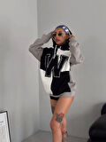 W Nakış İşlemeli Kapüşonlu Sweatshirt - Siyah