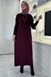 Zebra Desen Triko Elbise Bordo