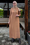 Zebra Desen Triko Elbise Camel