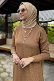 Zebra Desen Triko Elbise Camel