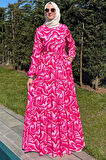 Su Desenli Elbise Pembe