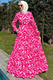 Su Desenli Elbise Pembe
