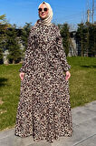 Leopar Desenli Elbise Kahve