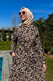 Leopar Desenli Elbise Kahve