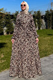 Leopar Desenli Elbise Kahve