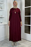 Beyza Fitilli Triko Elbise Bordo
