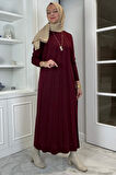 Beyza Fitilli Triko Elbise Bordo