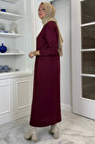 Beyza Fitilli Triko Elbise Bordo