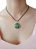 MALACHITE DOĞAL TAŞLI HAYAT AĞACI ÇELİK KOLYE