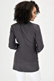 Yakalı Cepli Uzun Kol Kolu İsterse Katlanabilen Pamuklu Kumaş Blazer Ofis Ceket-Antrasit