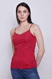 Parlak kumaş İp Askılı Şık Body-Kırmızı