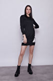 Kadın Sıfır Yaka Cep Detaylı Uzun Kol Sweat Elbise -Siyah