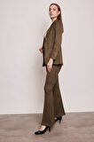 Süet Kumaş Cep Detaylı Düğmeli Şık Blazer Ceket-Haki