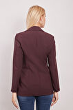 Kadın Düğme Detaylı Uzun Kol Şık Ofis Süs Cep Kapaklı Kumaş Blazer Ceket-Mürdüm