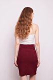 Yüksek Bel Diz Üstü Likralı Pamuklu Şık Kumaş Kalem Etek-Bordo