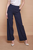 Yüksek Bel Yan Cepli Bol Paça Palazzo Pantolon -Lacivert  