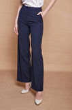 Yüksek Bel Yan Cepli Bol Paça Palazzo Pantolon -Lacivert  