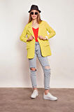 Yakalı Kolu Katlamalı Cep Kapaklı Salaş Boyfriend Oversize Hafif Likralı Kumaş Blazer Ceket-Neon Sarı