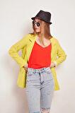 Yakalı Kolu Katlamalı Cep Kapaklı Salaş Boyfriend Oversize Hafif Likralı Kumaş Blazer Ceket-Neon Sarı