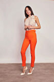 Kalın Kemerli D Tokalı Bilek Boy Normal Bel Likralı Kumaş Pantolon -Oranj 