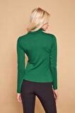 Balıkçı Yaka Uzun Kol Likralı Şık Kumaş Bluz Body-Yeşil