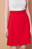 Yüksek Bel Hafif Likralı Kumaş Diz Boy Çan Etek-Kırmızı 