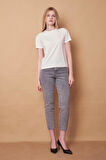 Kadın Sıfır Yaka Kırışmaz Span Karışımlı Şık Kısa Kol Likralı T-shirt Bluz-Krem