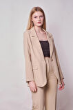 Kadın Yakalı Cep Kapaklı Uzun Kol Hafif Likralı Kumaş Oversize Blazer Ceket(Pantolonu Jument 40075)-Taş
