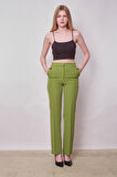 Kadın Yüksek Bel Yan Cepli Boru Paça Şık Kırışmaz Hafif Likralı Kumaş Klasik Pantolon(ceket Jument 30074)-Fıstık Yeşili