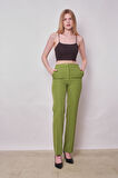 Kadın Yüksek Bel Yan Cepli Boru Paça Şık Kırışmaz Hafif Likralı Kumaş Klasik Pantolon(ceket Jument 30074)-Fıstık Yeşili