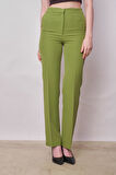 Kadın Yüksek Bel Yan Cepli Boru Paça Şık Kırışmaz Hafif Likralı Kumaş Klasik Pantolon(ceket Jument 30074)-Fıstık Yeşili