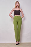 Kadın Yüksek Bel Yan Cepli Boru Paça Şık Kırışmaz Hafif Likralı Kumaş Klasik Pantolon(ceket Jument 30074)-Fıstık Yeşili