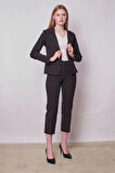 Kadın Yakalı Cep Kapaklı Uzun Kol Hafif Likralı Kumaş Blazer Ceket(Pantolon Jument 40076)-Siyah