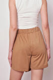 Kadın Esnek Modal Karışımlı Beli Lastikli Şort Etek (boy:40cm +-2cm)-Camel