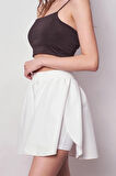 Kadın Bol Kesim Yüksek Bel Beli Lastikli Taytlı Spor Şort Etek-Beyaz