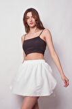 Kadın Bol Kesim Yüksek Bel Beli Lastikli Taytlı Spor Şort Etek-Beyaz