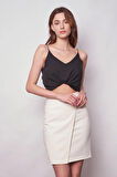 Yüksek Bel Anvelop Kruvaze Hafif Likralı Kumaş Kalem Ofis Etek-Krem