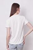Baskılı Sıfır Yaka Kırışmaz Span Karışımlı Şık Kısa Kol T-shirt Bluz-Kalp Baskılı