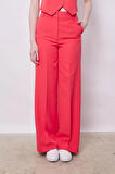 Yüksek Bel Yan Cepli Bol Paça Hafif Esnek Dokuma Kumaş Palazzo Pantolon(Yelek Jument 65012)-Mercan