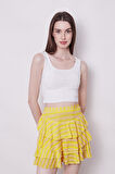 Fırfırlı Desenli Yazlık Kumaş Çizgili Dizüstü Mykonos Etek-Sarı Çizgi