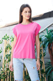 Şık Likralı Span Kumaş Kolsuz Geniş Sıfır Yaka Düşük Omuzlu Basic Tshirt Bluz-Fujya