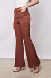 Kadın Yüksek Bel Cepli İspanyol Paça Önü Dikişli Hafif Likralı Kumaş Pantolon(Ceket kodu Jument 30080)-Taba