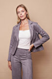 Hafif Likralı Süet Kumaş Flato Cepli Uzun Kol Kısa Blazer Ceket-Gri