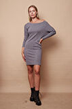 Kadın Kayık Yaka Uzun Kol Diz Boy Esnek Triko Elbise-Gri