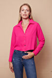 Kadın Likrasız Şık Kumaş Yakalı Uzun Kol Kısa Gömlek-Fujya