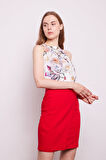 Yüksek Bel Anvelop Kruvaze Pamuklu Likralı Kumaş Kalem Ofis Etek-Kırmızı