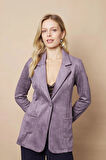 Kadın Hafif Likralı Süet Kumaş Cep Detaylı Düğmeli Şık Blazer Hafif Uzun Ceket-Gri