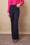 Kadın Yüksek Bel Cepli İspanyol Paça Önü Dikişli Hafif Likralı Kumaş Pantolon(Ceket kodu Jument 30080)-Lacivert
